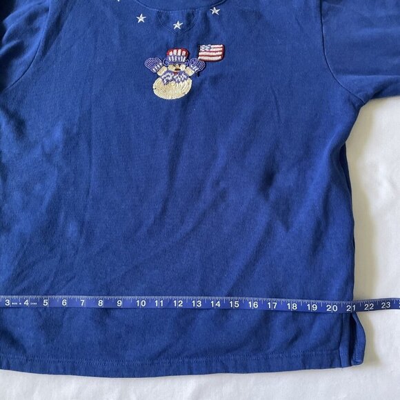 Quacker Factory Womens Blue Long-Sleeve Snowman & American Flag Embellished Shir - Picture 8 of 12